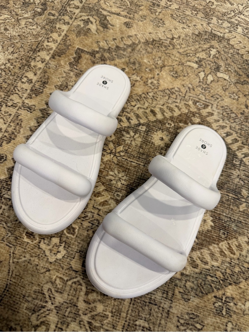 Shade & Shore Padded Double-Strap White Slide Sandals